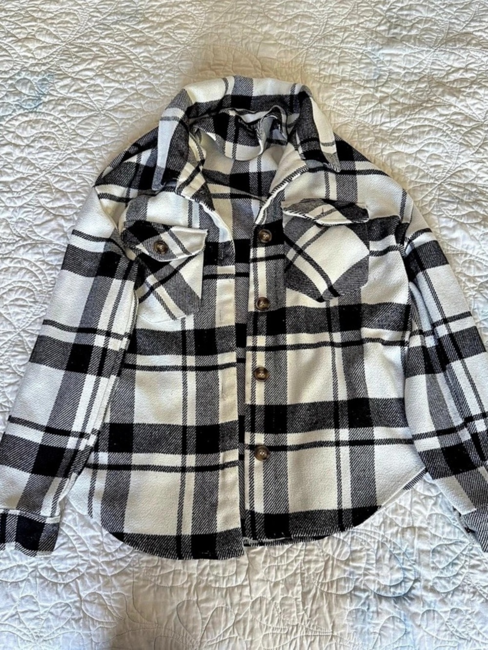 Love Tree Plaid Shacket in Black & White Small